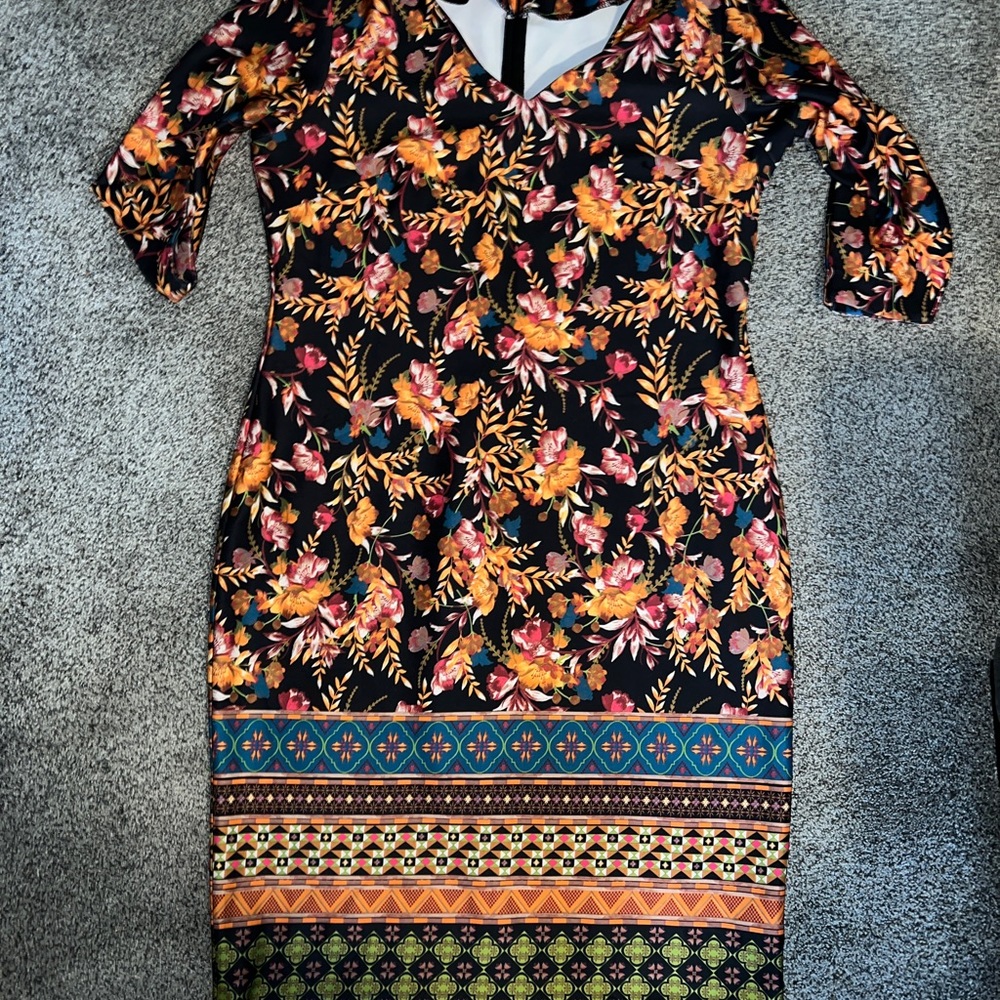 Beige by eci Floral and Geometric Midi Dress